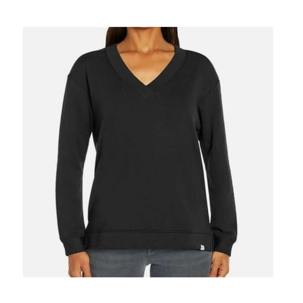 Orvis Black V-neck Dropped Shoulder Woman's Pullover Sweatshirt Size Medium